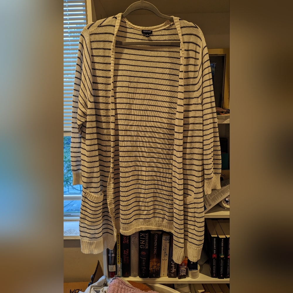 Torrid white & black striped cardigan